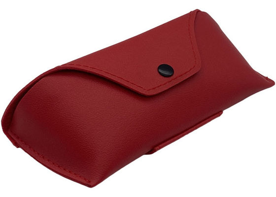Handmade Red Leather Glasses Case With Button , Leather Sunglasses Holder