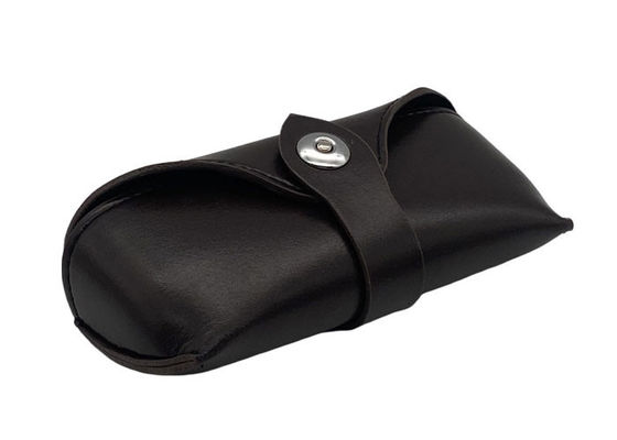 Nubuck Black Leather Glasses Case , Belt Buckle Leather Eyeglass Pouch