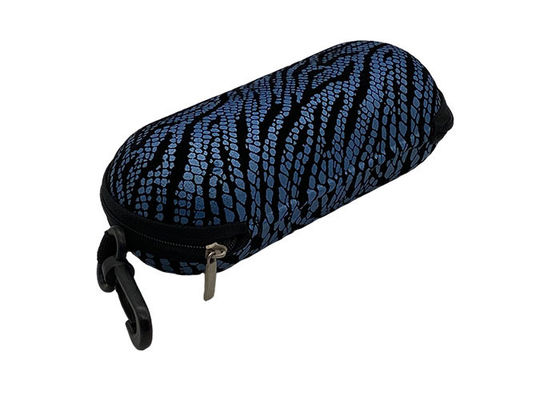Dark Blue Round Tube Zipper EVA Glasses Case With Lobster Clasps