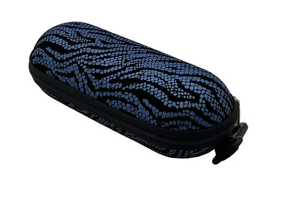 Dark Blue Round Tube Zipper EVA Glasses Case With Lobster Clasps