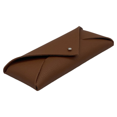 Brown Embossed Logo Leather Glasses Case Easy Carrying Eyewear Packaging Bag