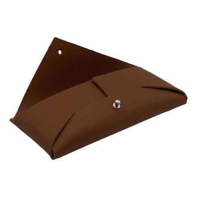 Brown Embossed Logo Leather Glasses Case Easy Carrying Eyewear Packaging Bag