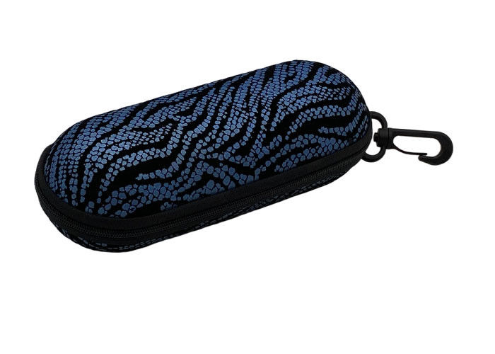 Dark Blue Round Tube Zipper EVA Glasses Case With Lobster Clasps