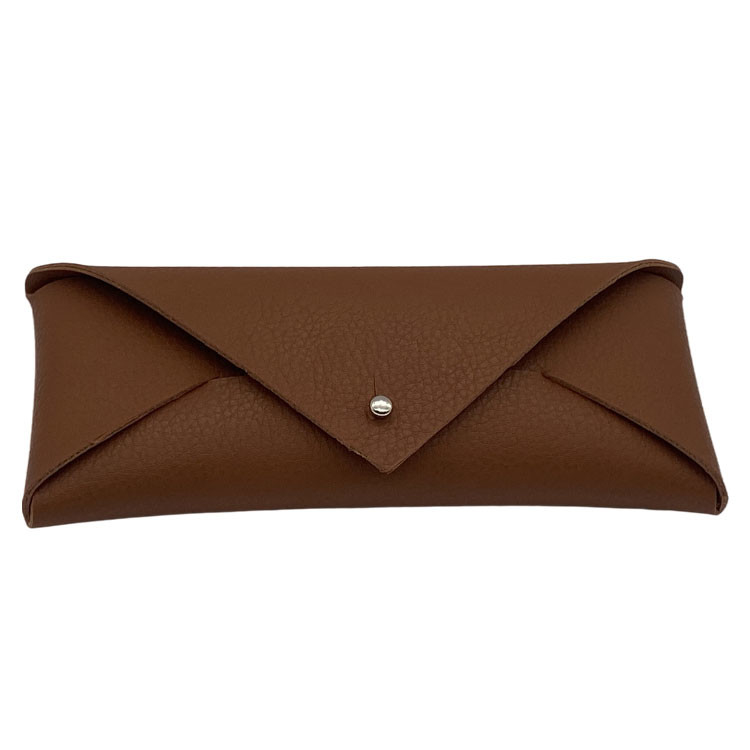 Brown Embossed Logo Leather Glasses Case Easy Carrying Eyewear Packaging Bag